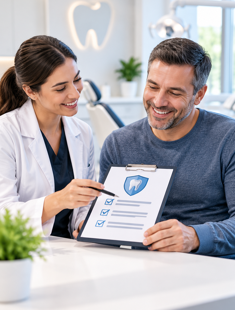 Dentist discussing dental insurance coverage with a patient